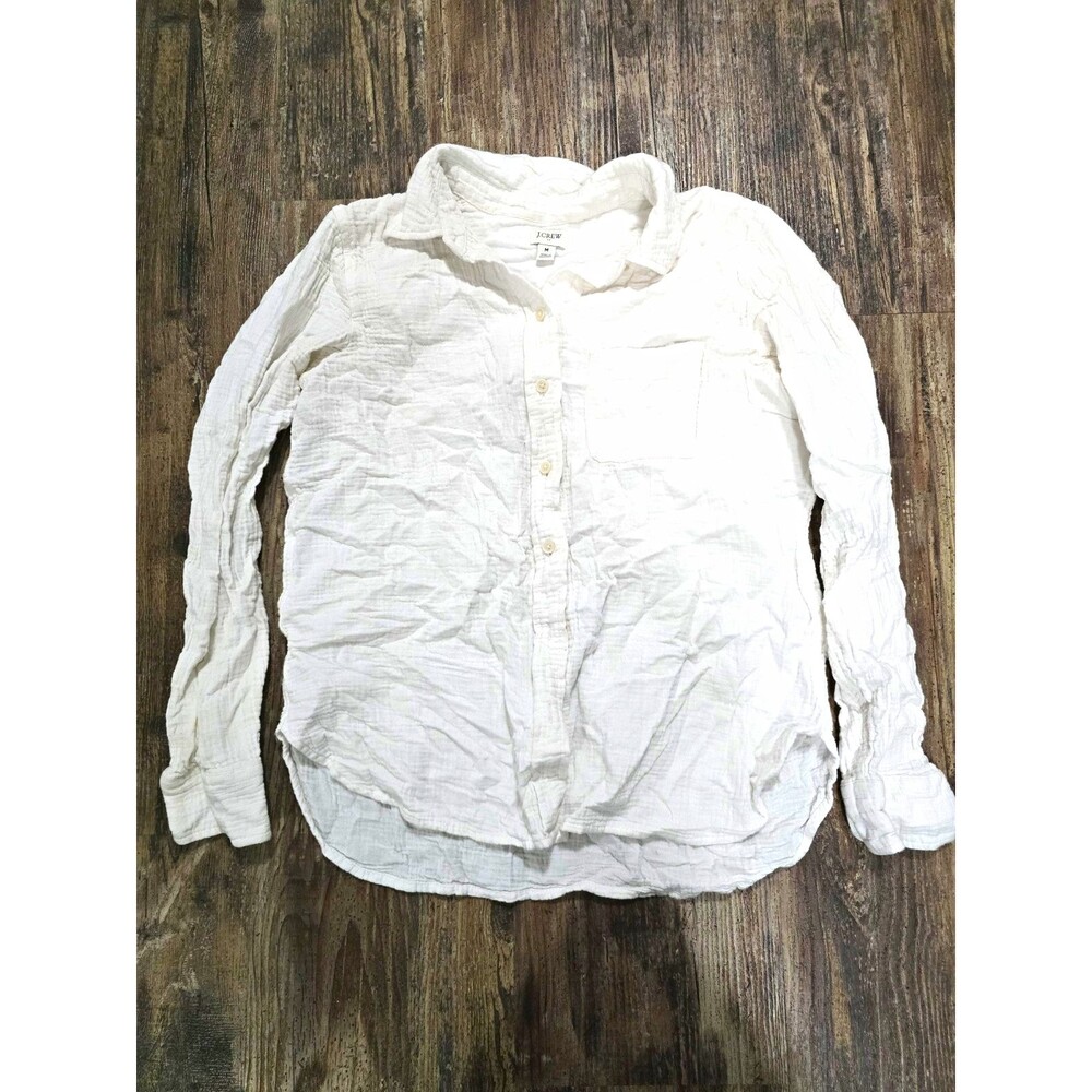J.CREW White Solid Collared Long Sleeve Button-Up Woven Cotton Shirt M